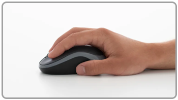 Hand on computer mouse