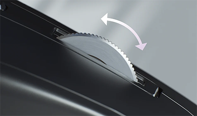Close up image of the mouse scroll wheel.