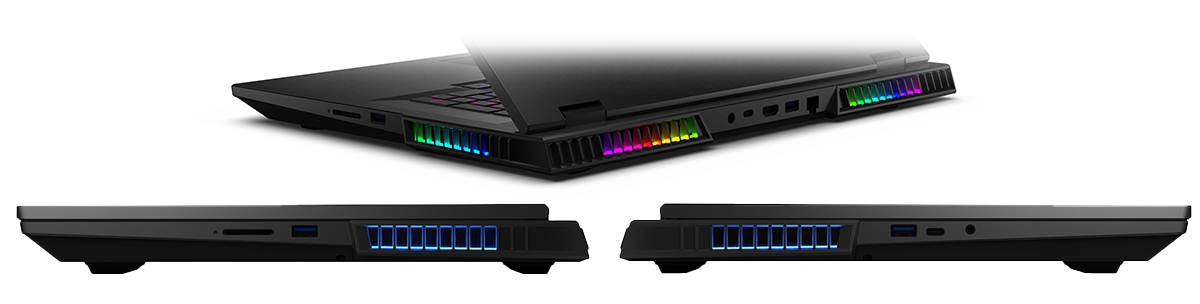 Left, right and rear angles of laptop, showing connectivity options.