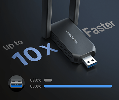 MA37BEH adapter on dark surface with comparison between USB 3.0 against USB 2.0, highlighting superior transfer speeds.