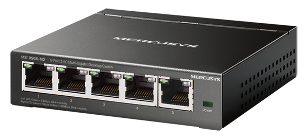 Front of 5-port multi-gigabit switch