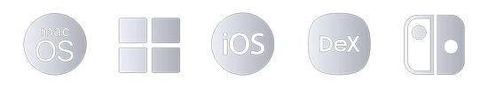 Various service logos such as macOS, Windows, iOS, DeX, and Nintendo Switch