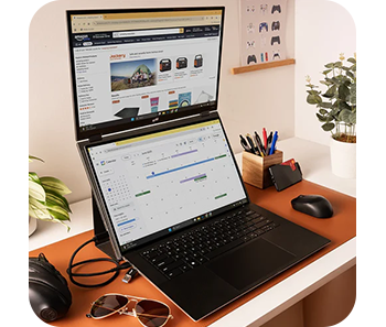 Image of the monitor on top of a laptop being used as a secondary monitor