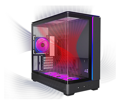Visual showing airflow direction inside the King 15 Case
