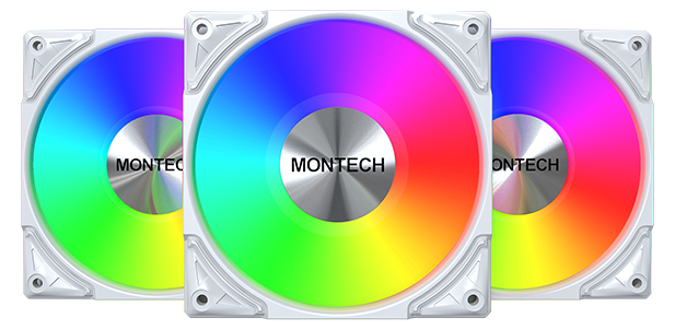 Montech Metal Pro 12 ARGB PWM 120mm White Case Fan - 3 Pack w/ fan hub
