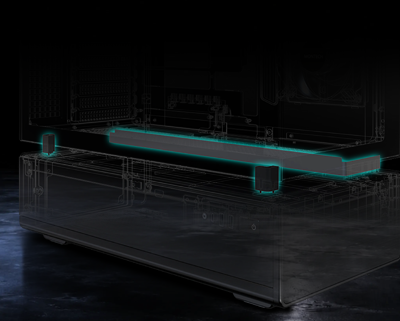 X-ray style image of the case with the load-bearing architecture highlighted in blue neon.