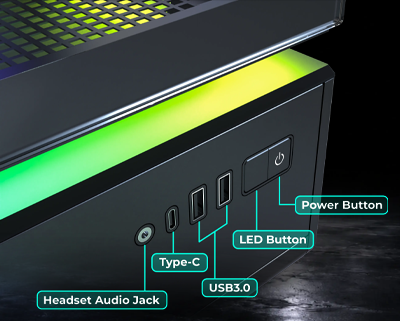 Close up image of I/O ports with corresponding labels.
