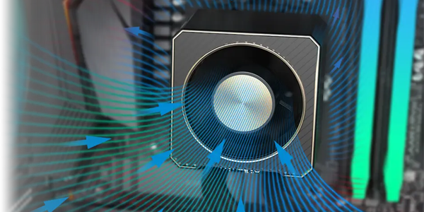 VRM fan with blue airflow arrows entering the fan.