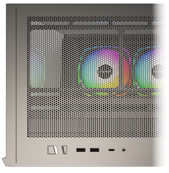 Birds' eye view of case showing USB ports
