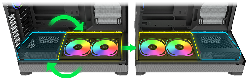 side by side view of fan/psu mounting configurations