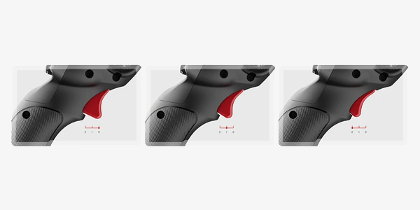 Row of 3 side angles of the trigger section pushing in with each image.