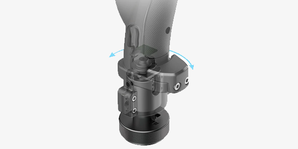 Bottom of flight stick illustrated with curved arrow around the z-axis yaw.