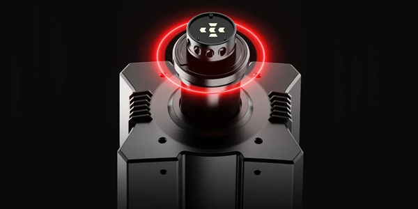 Wheel base connector facing upward with illustrated with red neon circle around it.