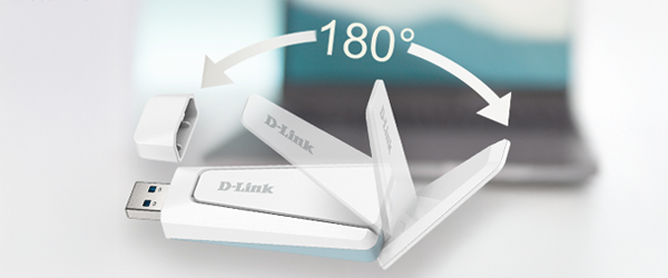 AX18U WiFI6 USB adapter showing the progress of it's 180 degree fold with translucent antenna illustrations.