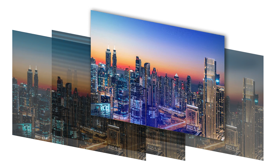 City skyline with smooth gradients and no flickering, but an overly blue tint