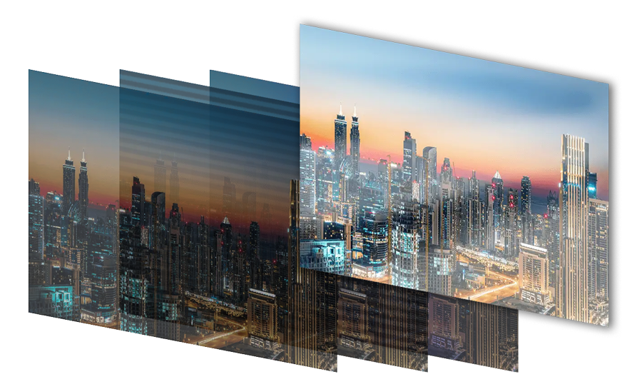 City skyline with no flickering, but with a glossy and distracting glare
