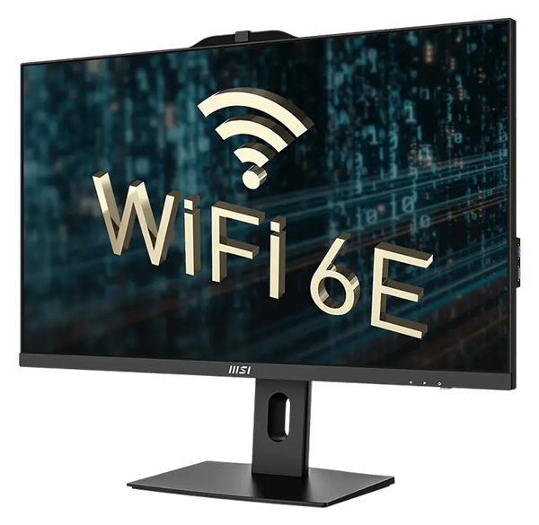 MSI Pro AP242P 14M All-in-One with Wi-Fi 6E text overlaid onto the display