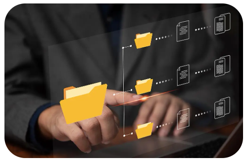 Person interacting with holographic file directory