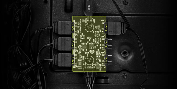 Fan control board with fan connectors attached.