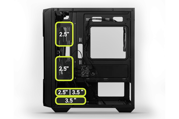 Side of M120R case interior, revealing the storage mounting options.