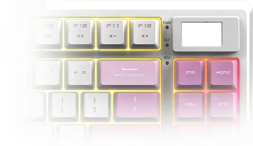 FORGE keyboard, showcasing its corner display.