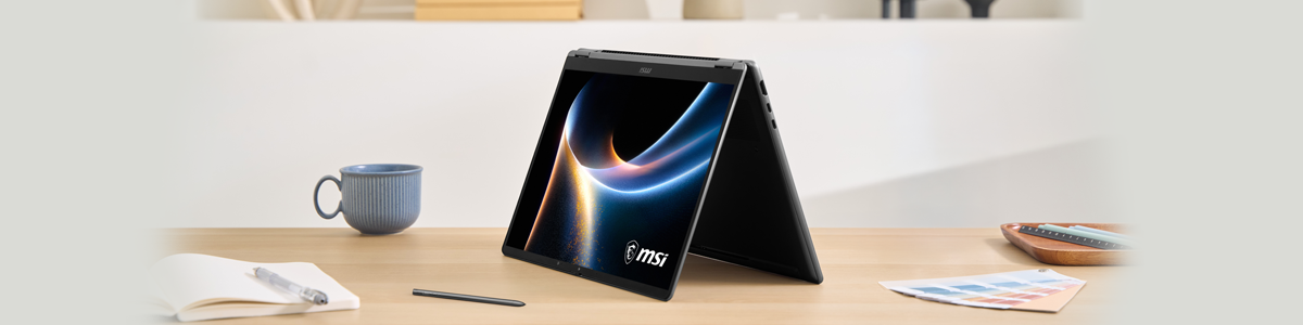 Prestige 14 Flip AI+ D3MTG 2-in-1 Laptop Environment Shot