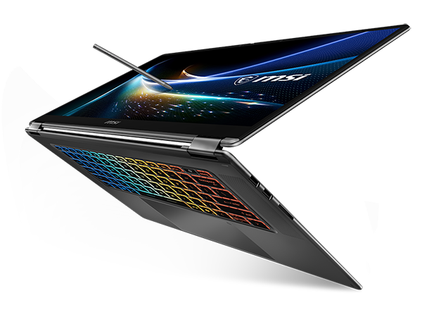 Laptop folded back with screen and Nano Pen at the top and keyboard underneath.