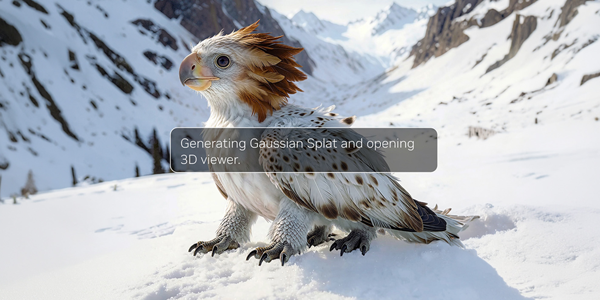 AI generated bird on snowy mountain.