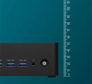 MSI Cubi with a ruler illustrated beside it to highlight its 0.9-litre design.