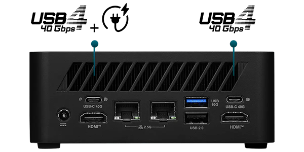 MSI Cubi rear ports, highlighting USB 4 connectivity.
