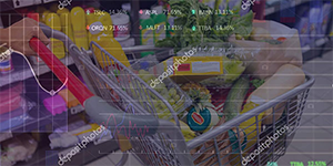 Shopping trolly filled with food to highlight retail use