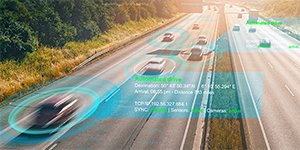 Motorway with overlaying details of passing vehicles to highlight smart city use