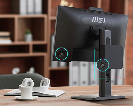 Monitor and NUC power buttons highlighted
