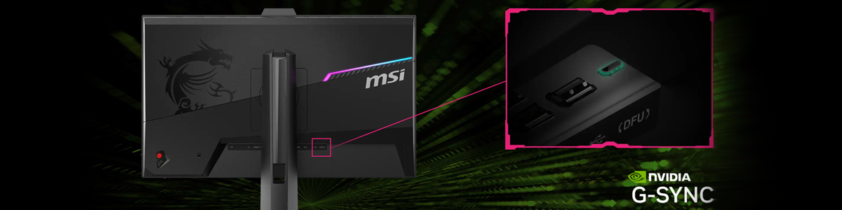 image of back of monitor showing DFU to update firmware yourself