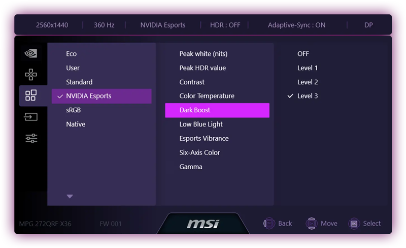 G-SYNC Monitor settings menu