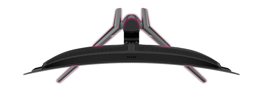 Birds-eye view of monitor showing screen curvature and stand