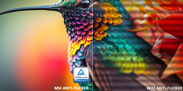 Tropical colourful bird with one half clear and one half with flicker illustration overlaid.