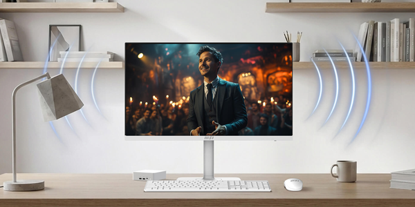 Monitor speakers radiating audio