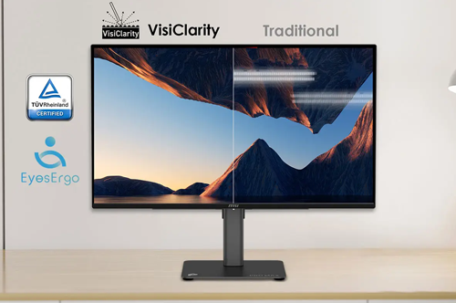 Monitor with eye comfort technology illustrated around.