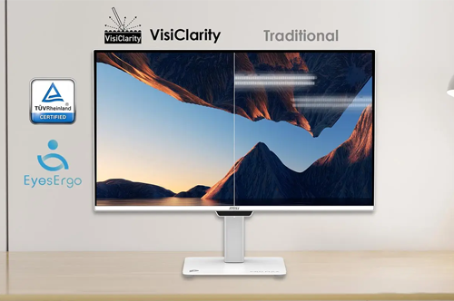 Monitor with eye comfort technology illustrated around.