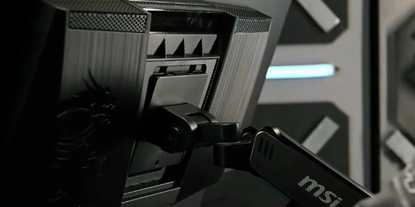 Rear close up view of monitor mounted to the monitor arm.