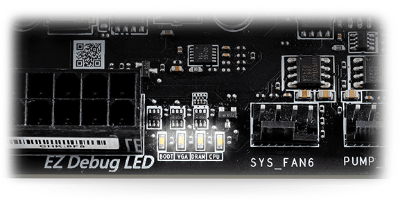 EZ DEBUG LED light on the motherboard