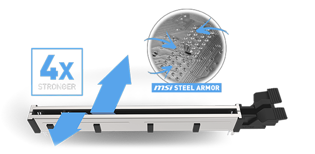 Zoomed in PCIe slot circuitry, featuring PCI-e steel armor solder points
