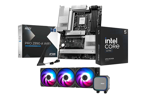 MSI PRO Z890-A Wi-Fi Motherboard, Intel Core Ultra 5 245K CPU + MSI Cooler.