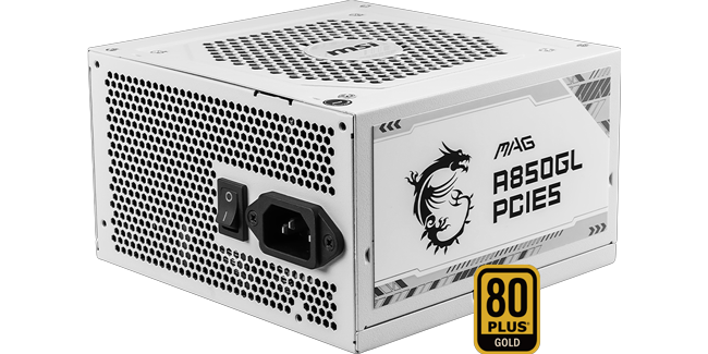 MSI MAG A850GL PCIE5 White 850W Full Modular 80+ Gold PCIE 5.1 ATX3.1 Compact Power Supply