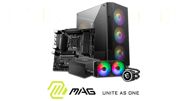 MSI motherboard, psu, tower and CPU cooler.