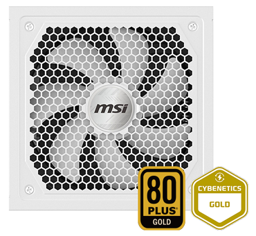 Top side of PSU with 80PLUS and Cybenetics certifications imposed