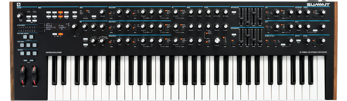 Novation two-part 16-voice 61-key polyphonic synthesiser