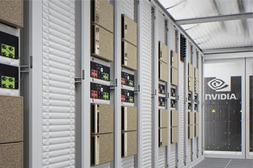 NVIDIA data center with DGX appliances installed.