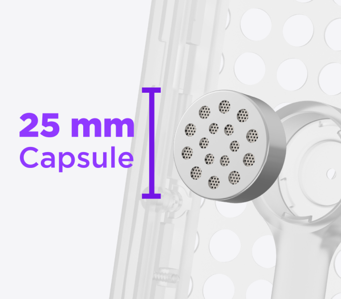 Greyed out view of microphone case with capsule highlighted